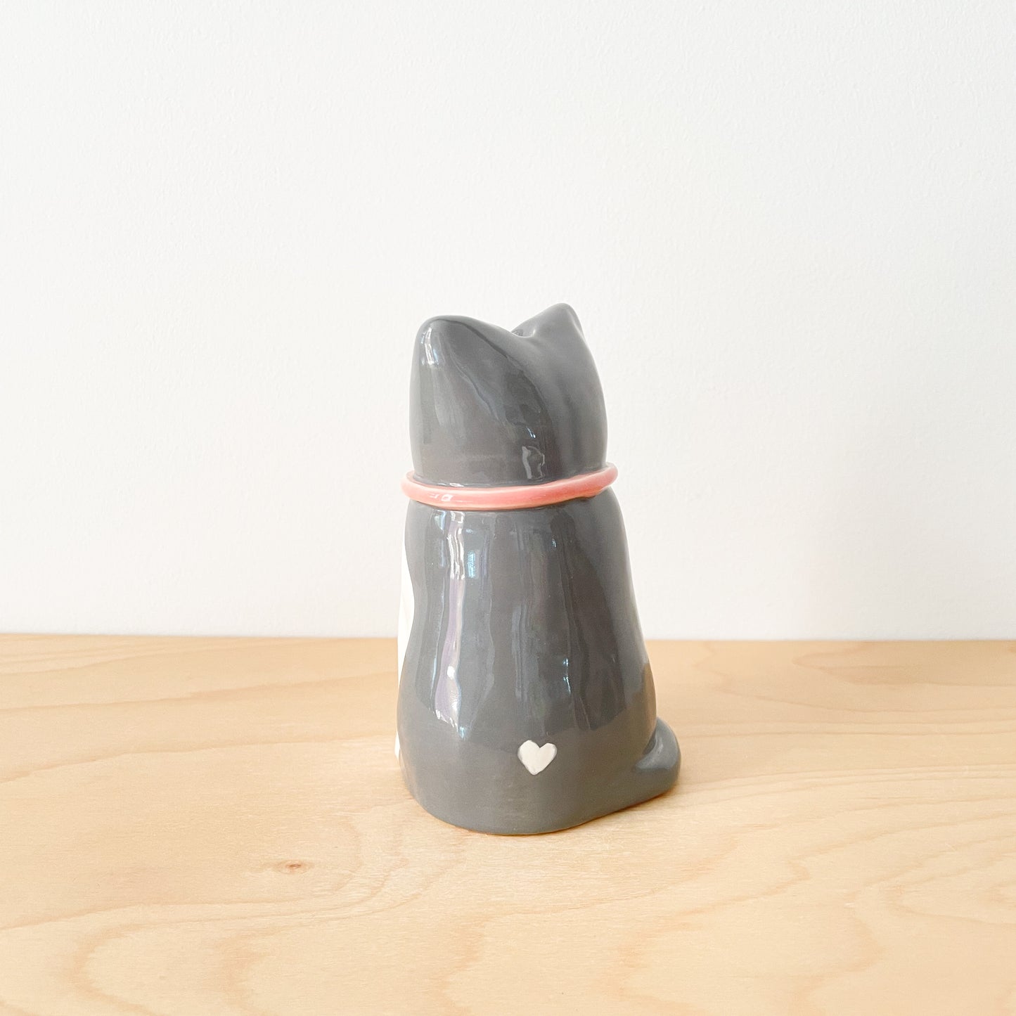 Grey Tuxedo Cat Vase