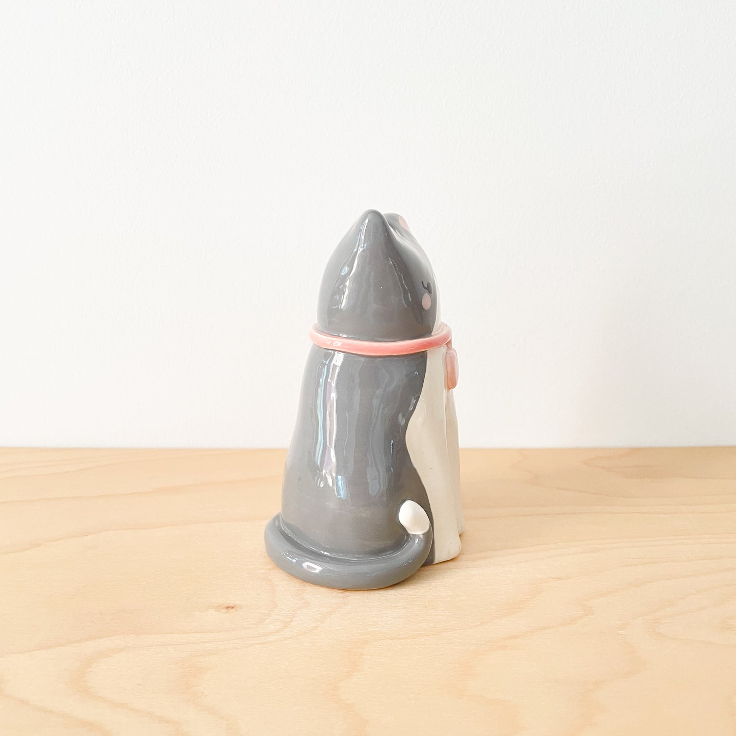 Grey Tuxedo Cat Vase
