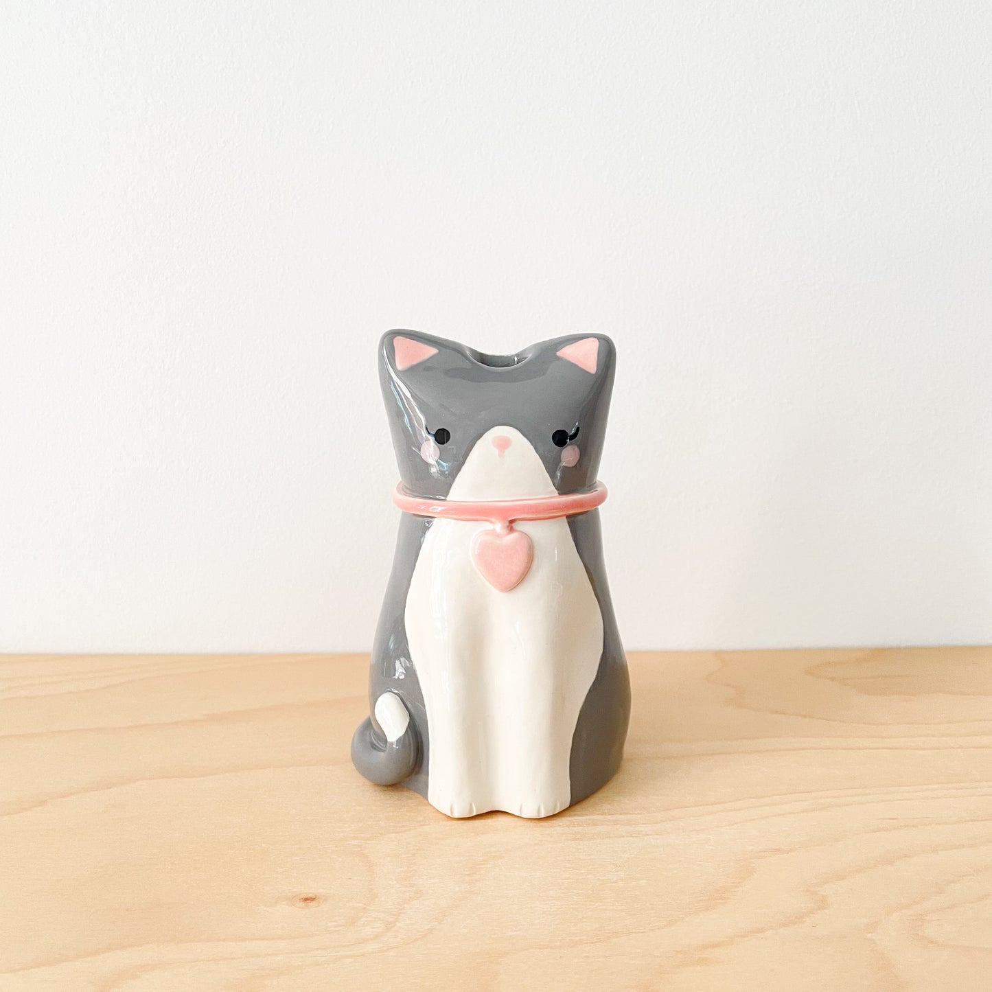 Grey Tuxedo Cat Vase