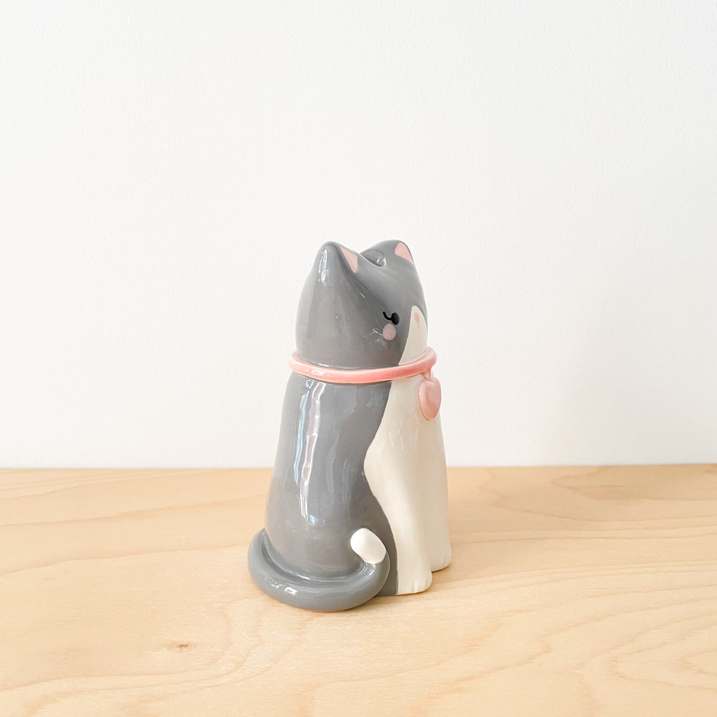 Grey Tuxedo Cat Vase