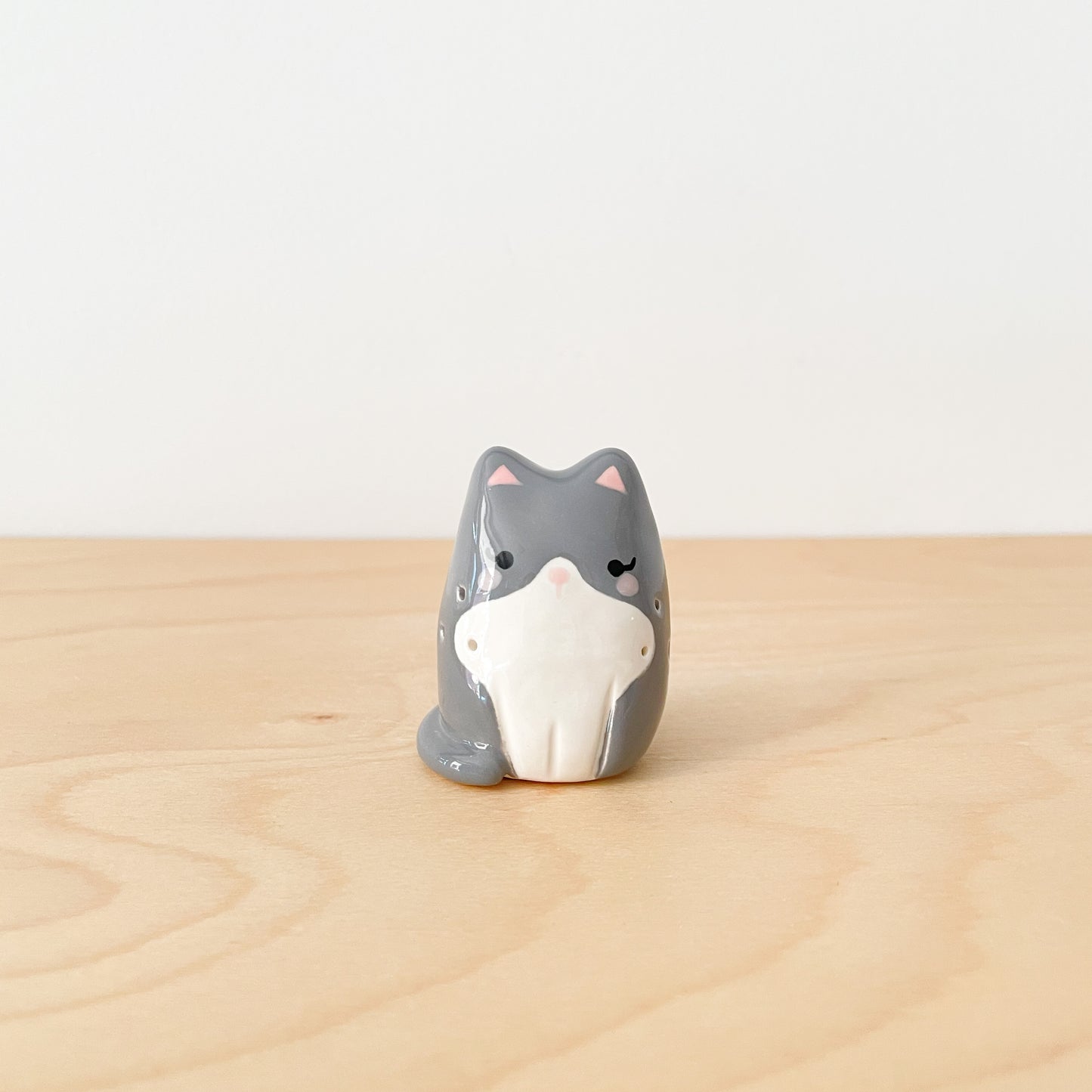 Grey Tuxedo Whisker Cat Mini Vase