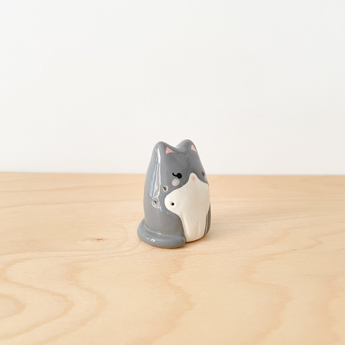 Grey Tuxedo Whisker Cat Mini Vase