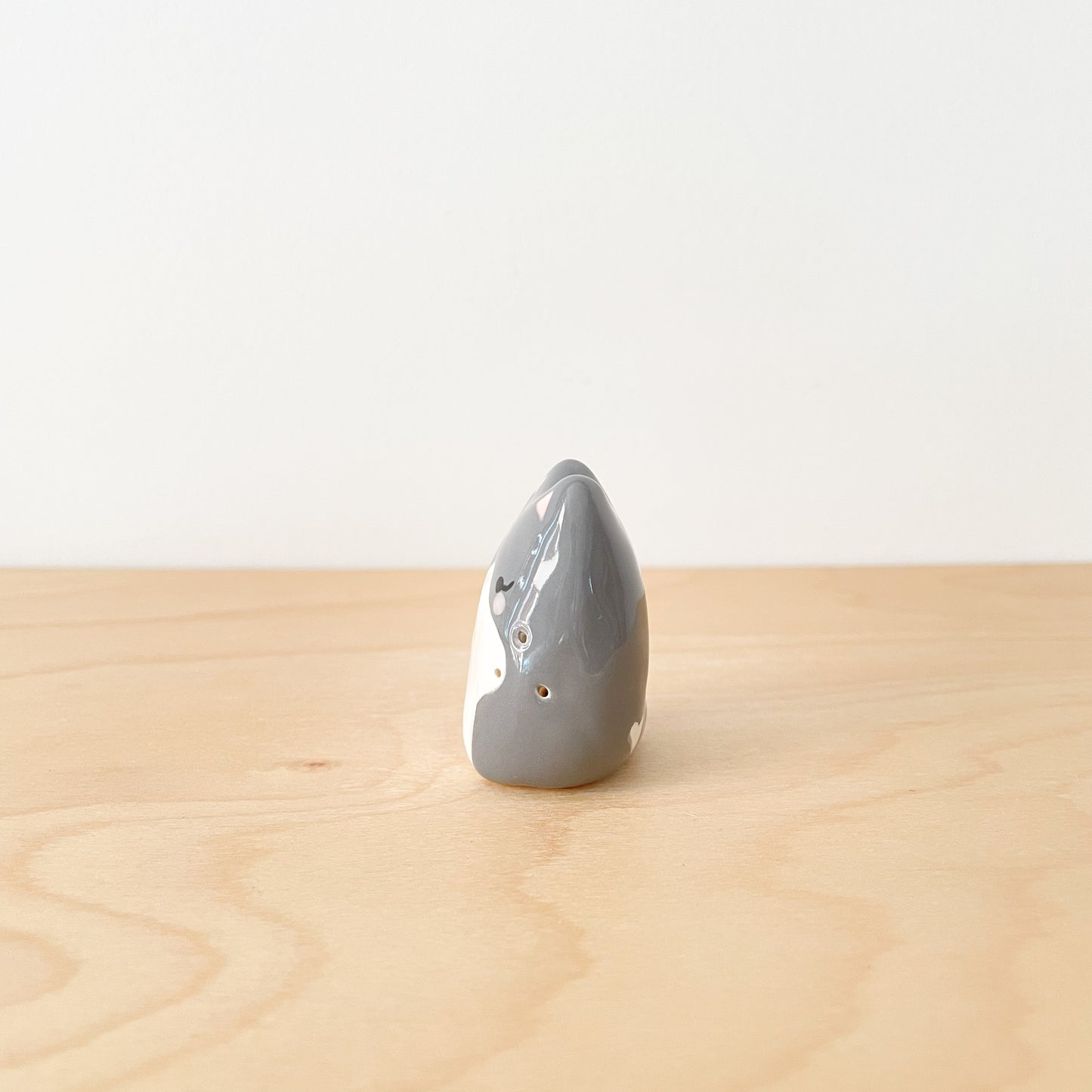 Grey Tuxedo Whisker Cat Mini Vase