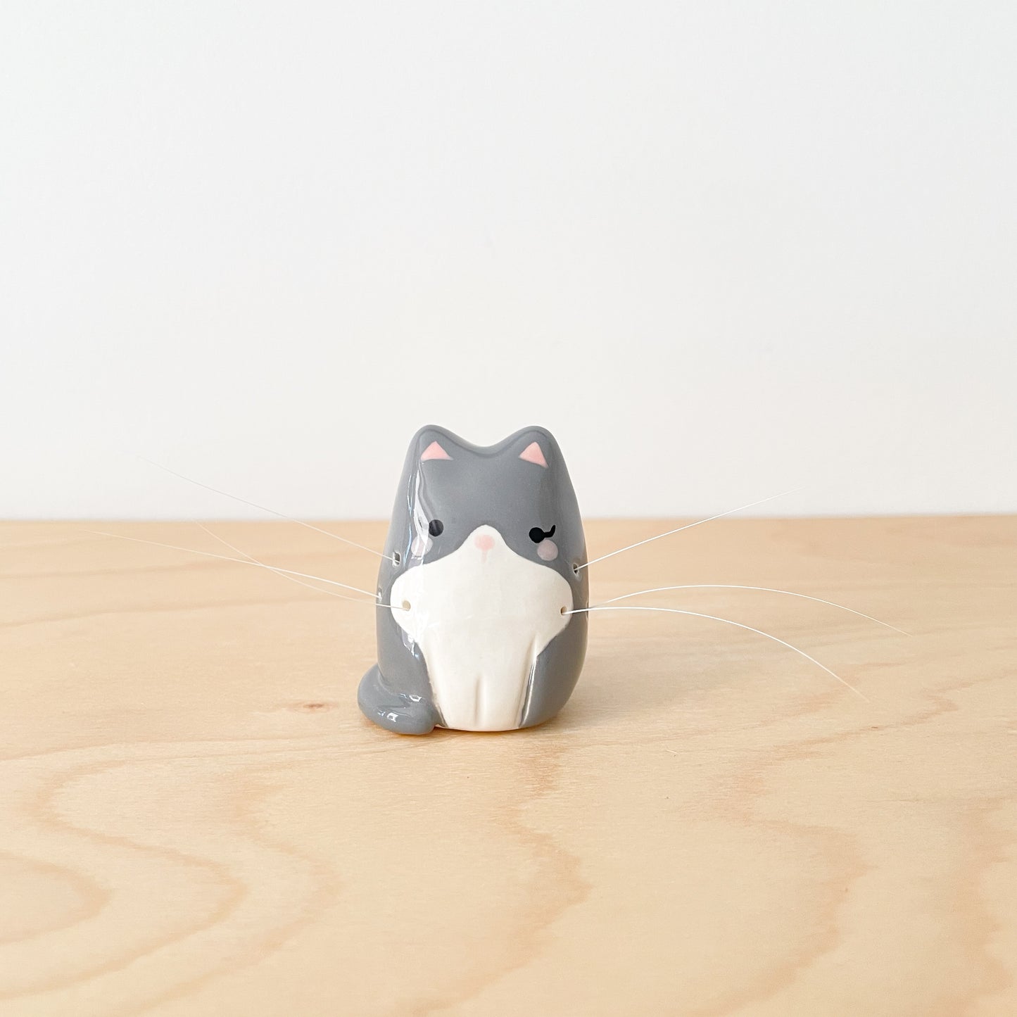 Grey Tuxedo Whisker Cat Mini Vase