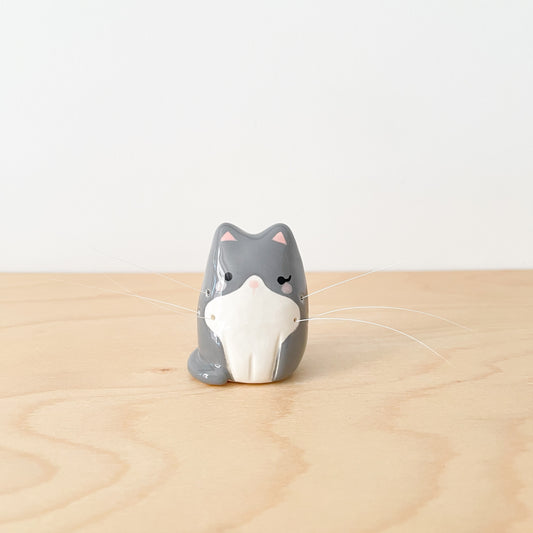 Grey Tuxedo Whisker Cat Mini Vase
