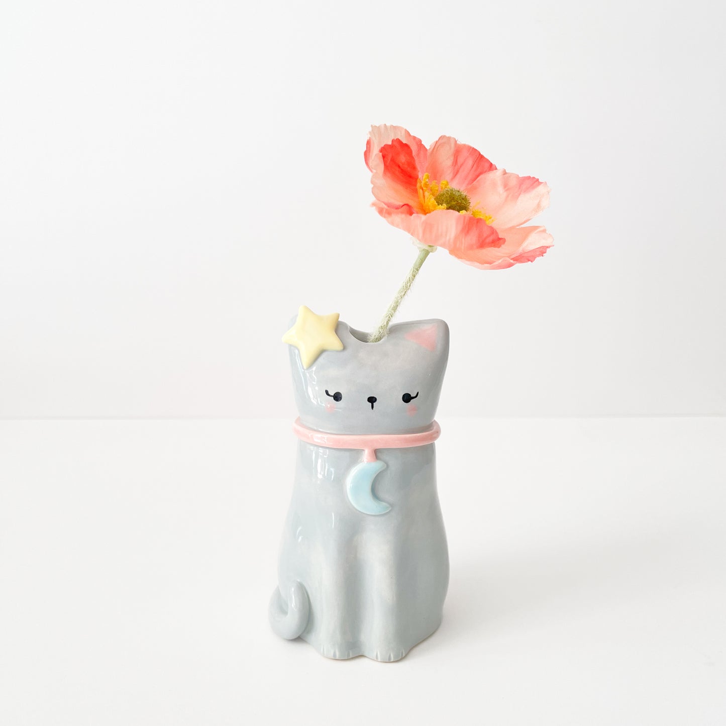 Grey Lunar Cat Vase