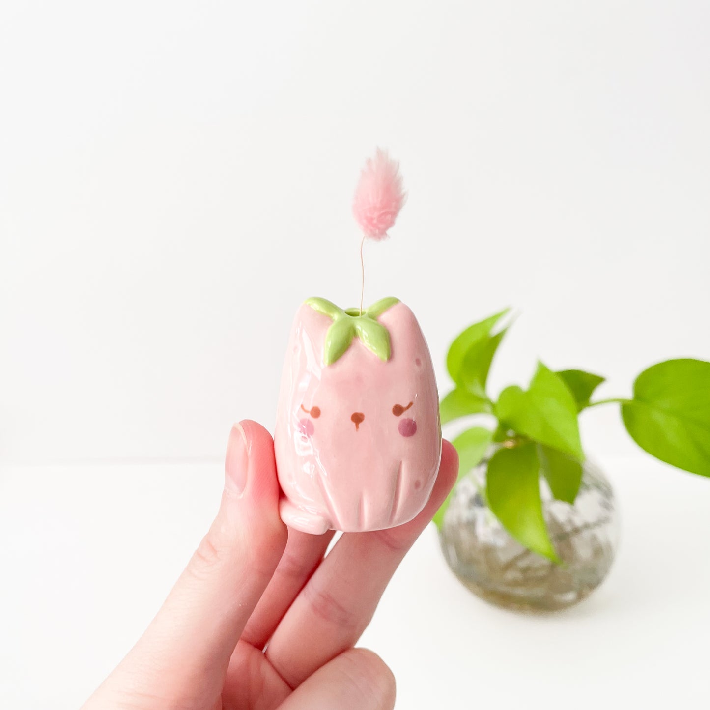 Strawberry Cat Mini Vase