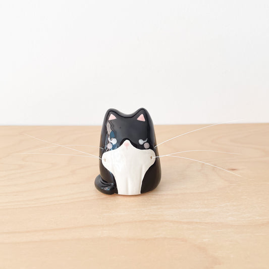 Tuxedo Whisker Cat Mini Vase
