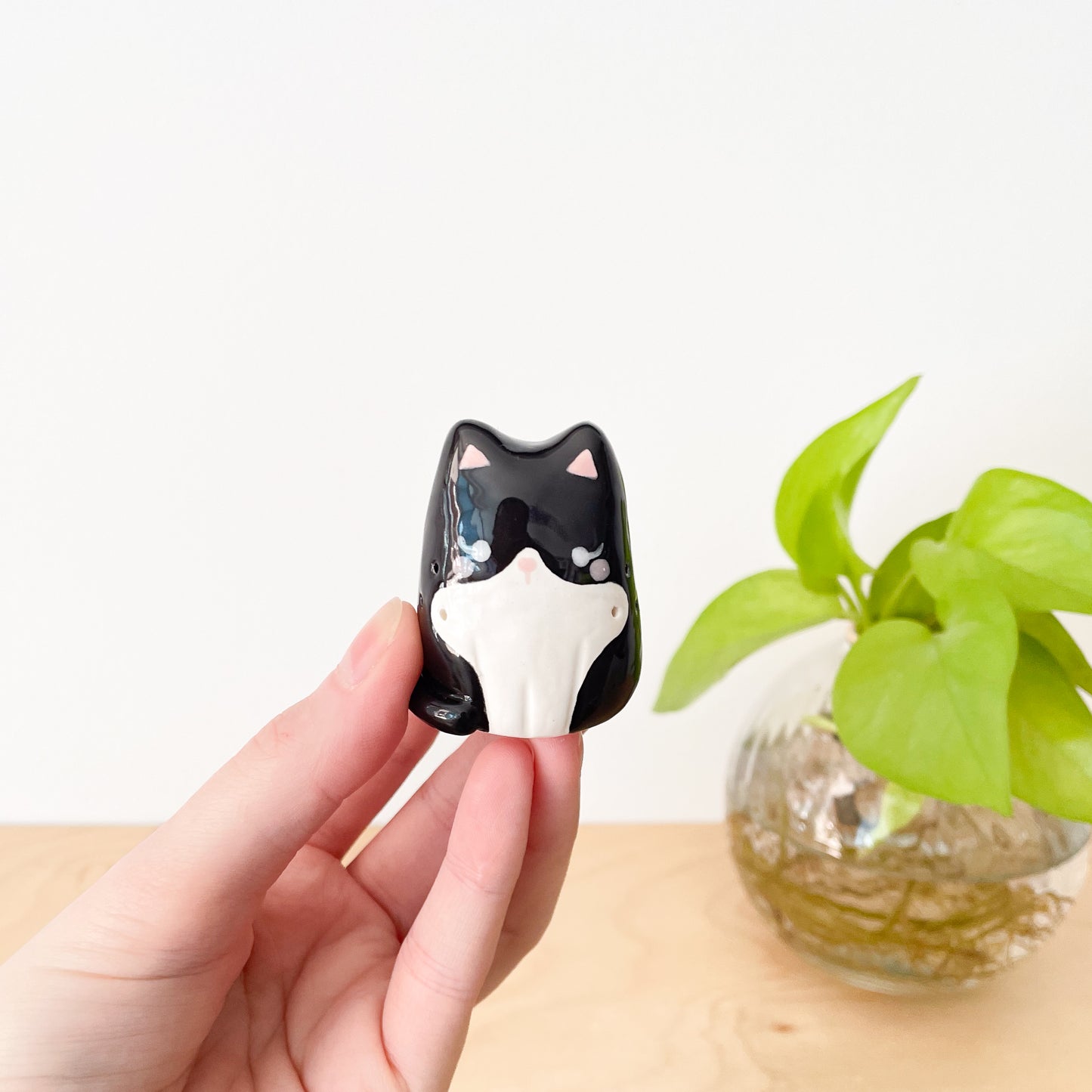 Tuxedo Whisker Cat Mini Vase