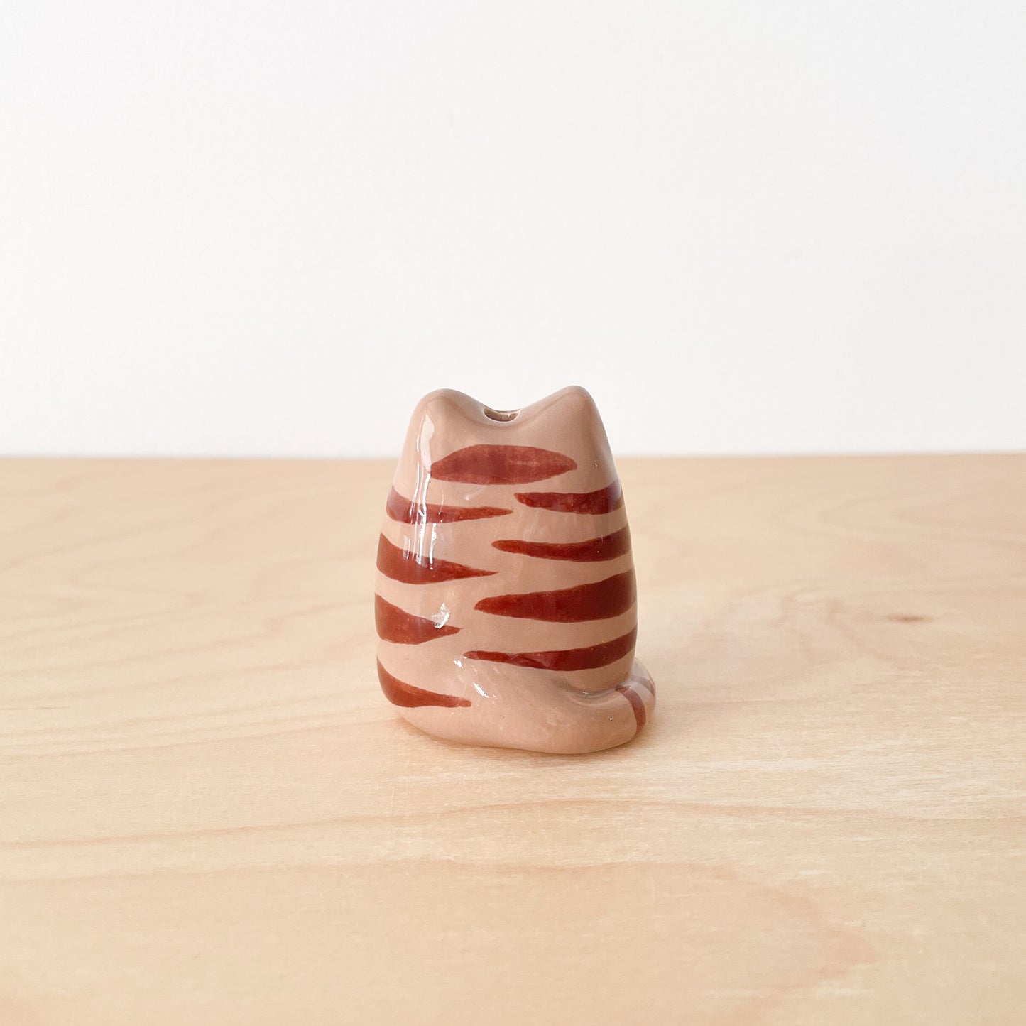 Dark Brown Tabby Cat Mini Vase