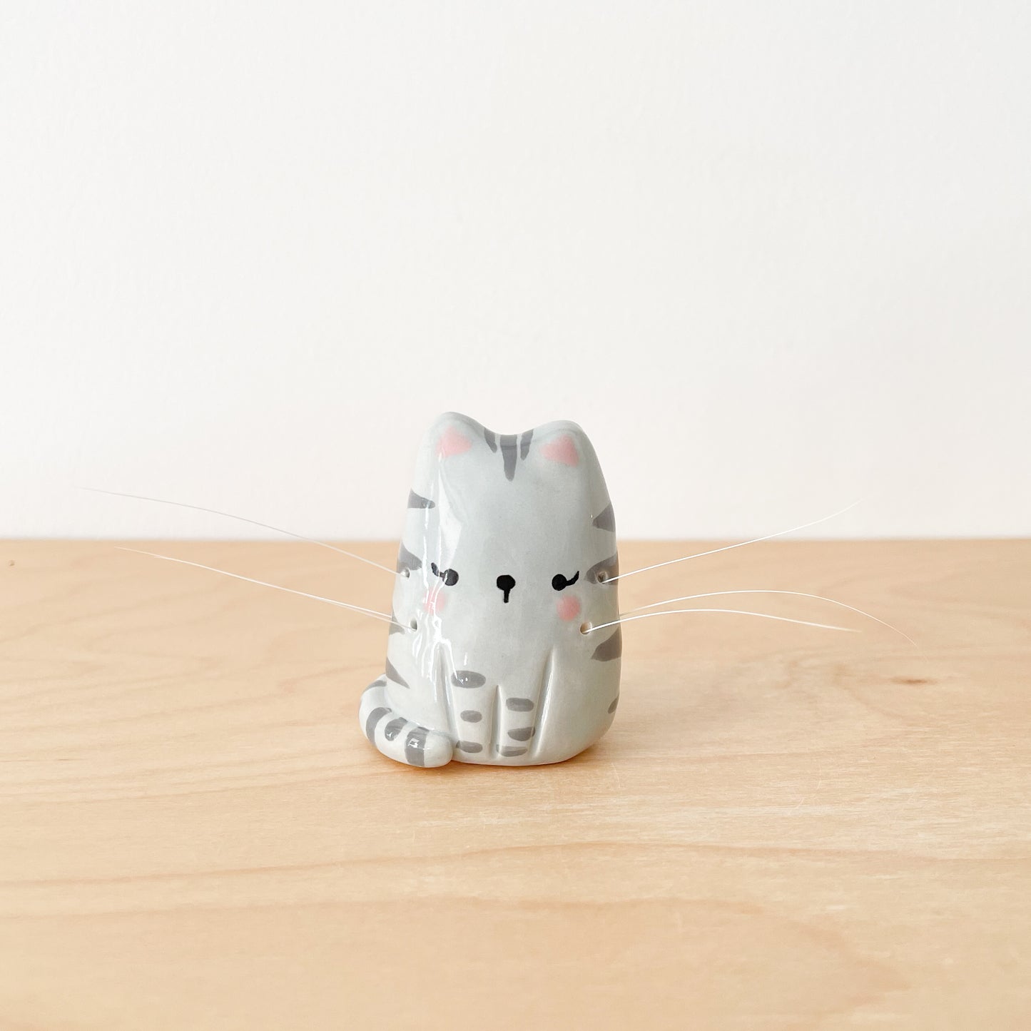Grey Tabby Whisker Cat Mini Vase