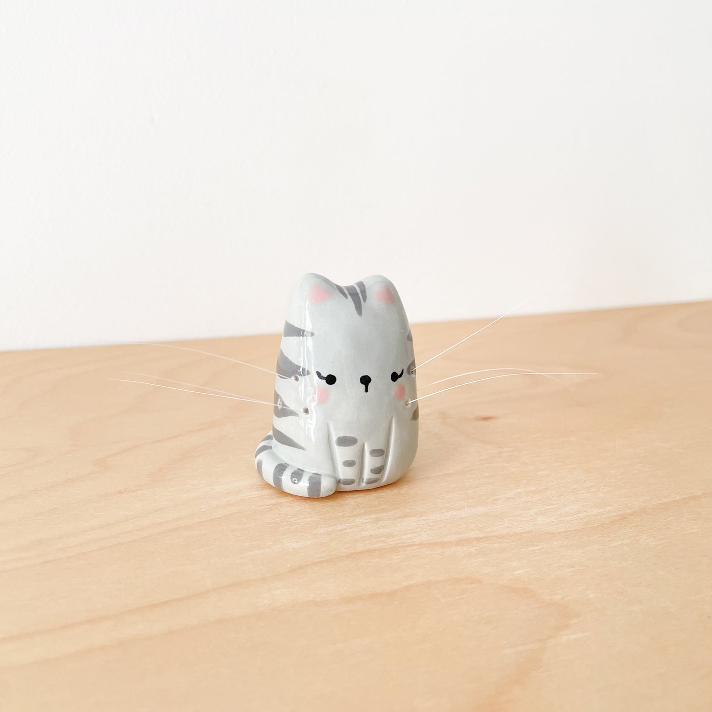 Grey Tabby Whisker Cat Mini Vase