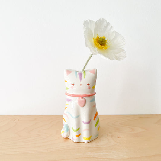 Rainbow Tabby Cat Vase