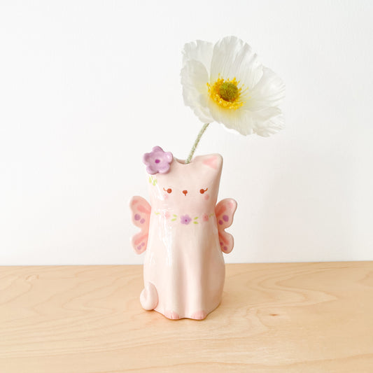 Pink Fairy Cat Vase (seconds sale)