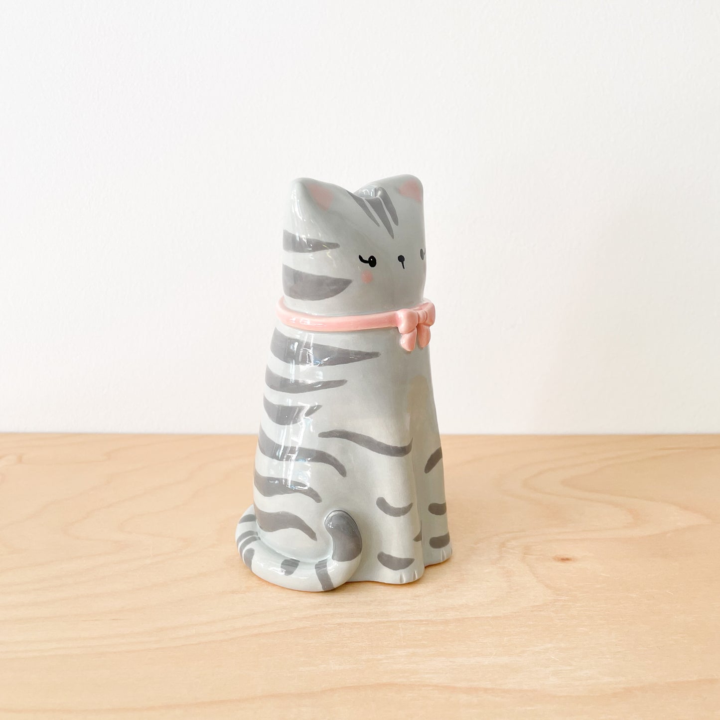 Grey Tabby Cat Vase