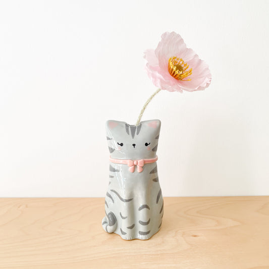 Grey Tabby Cat Vase