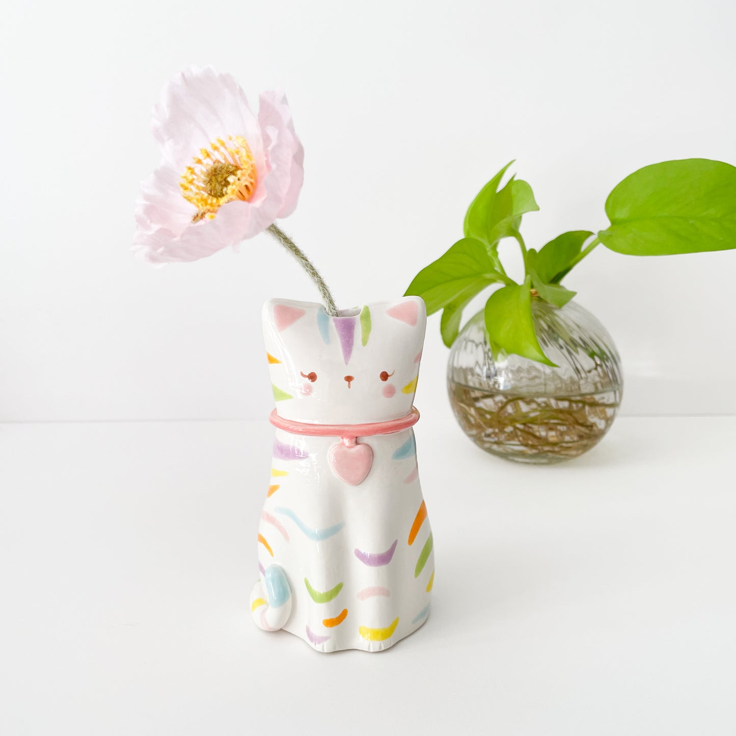 Rainbow Tabby Cat Vase