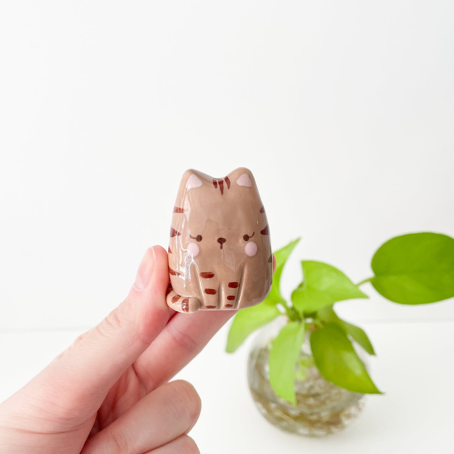 Dark Brown Tabby Cat Mini Vase