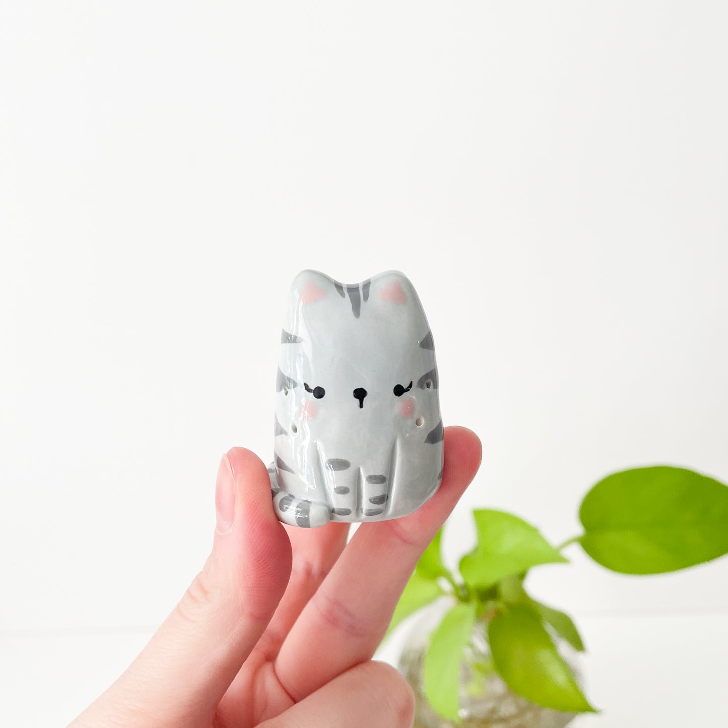 Grey Tabby Whisker Cat Mini Vase