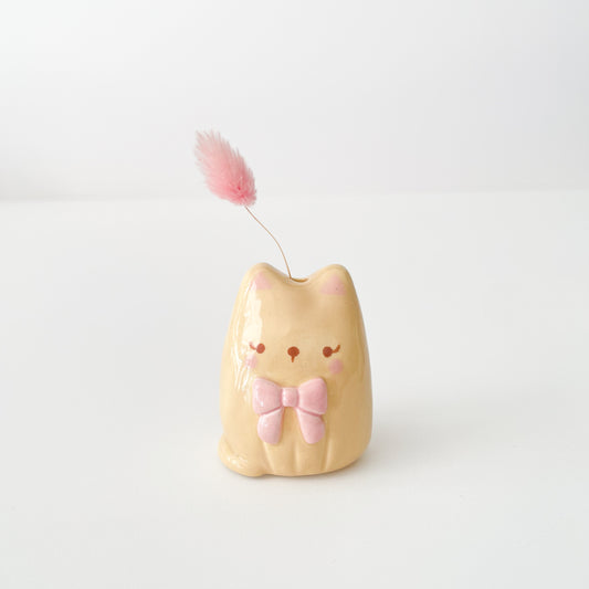 Caramel Bow Cat Mini Vase