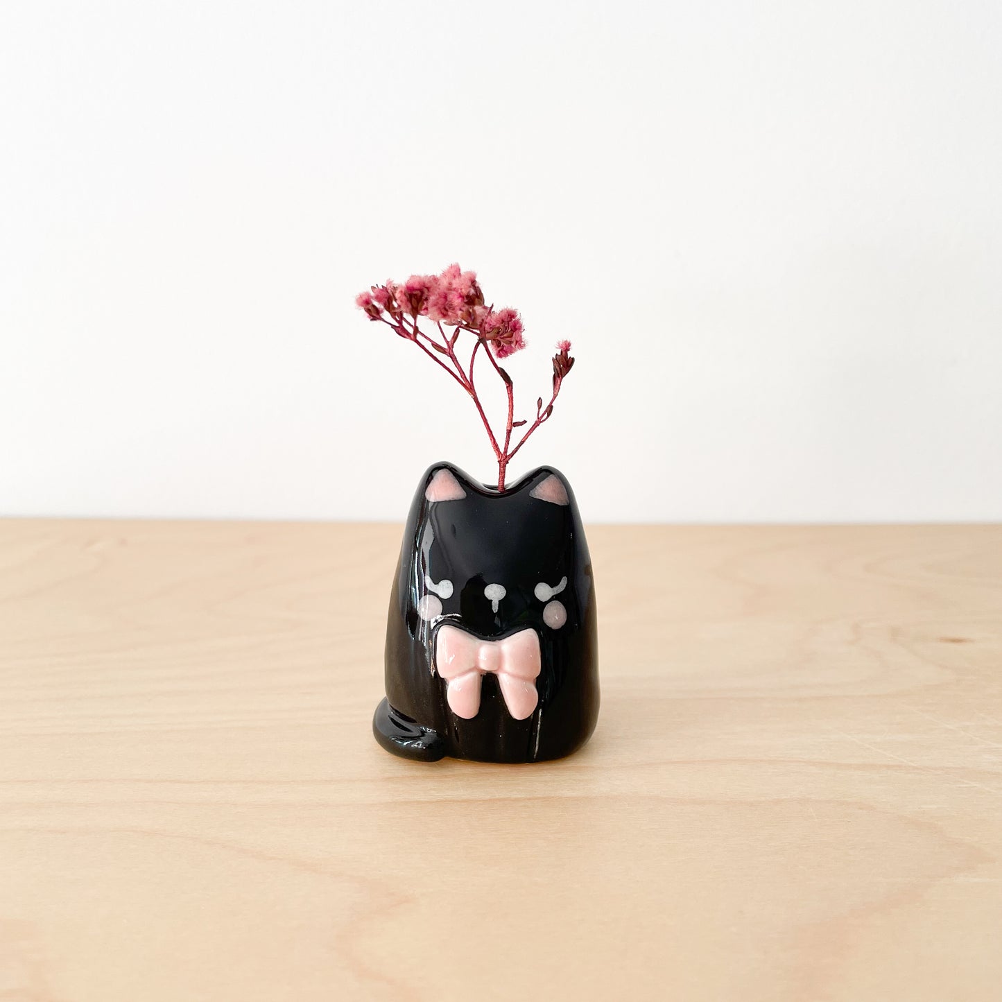 Black Bow Cat Mini Vase