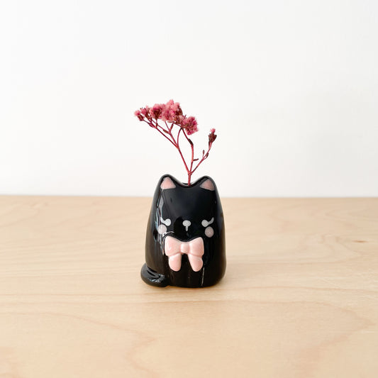 Black Bow Cat Mini Vase