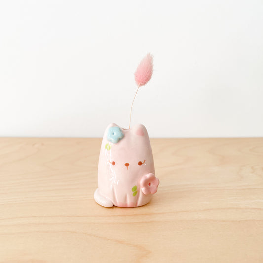 Pink Blooming Cat Mini Vase