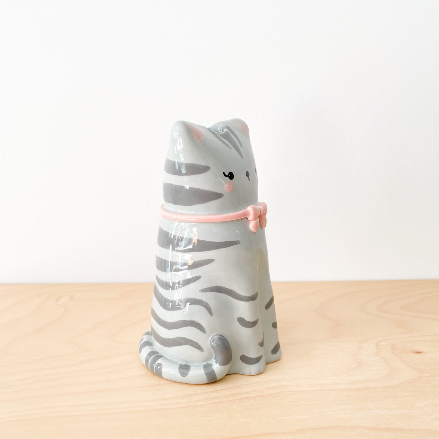 Grey Tabby Cat Vase