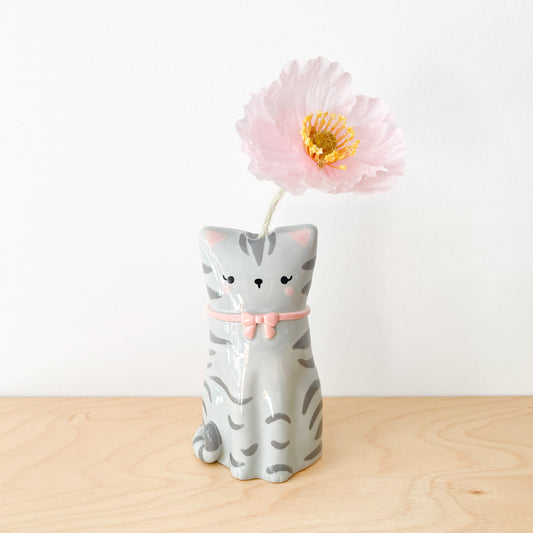 Grey Tabby Cat Vase