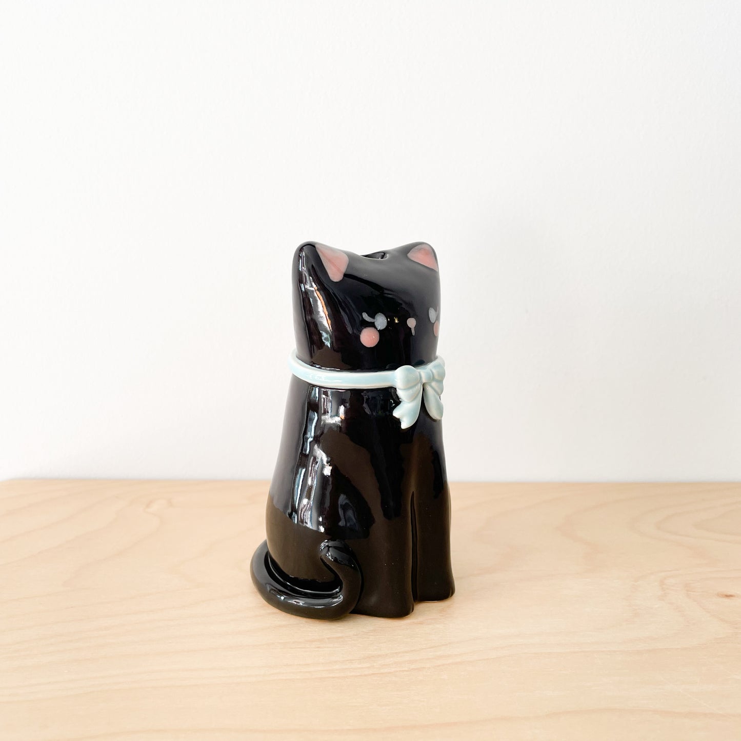 Black Cat Vase (Blue bow)