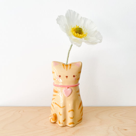 Caramel Tabby Cat Vase