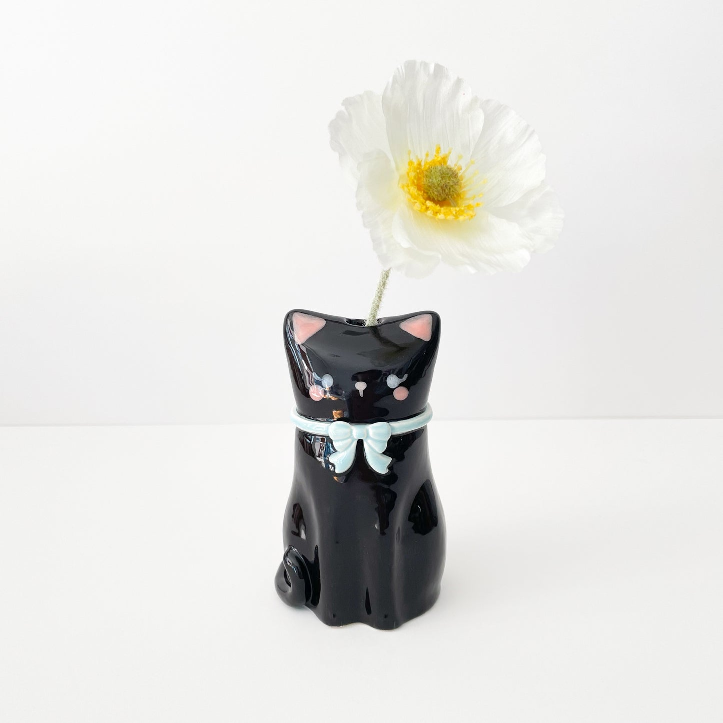 Black Cat Vase (Blue bow)