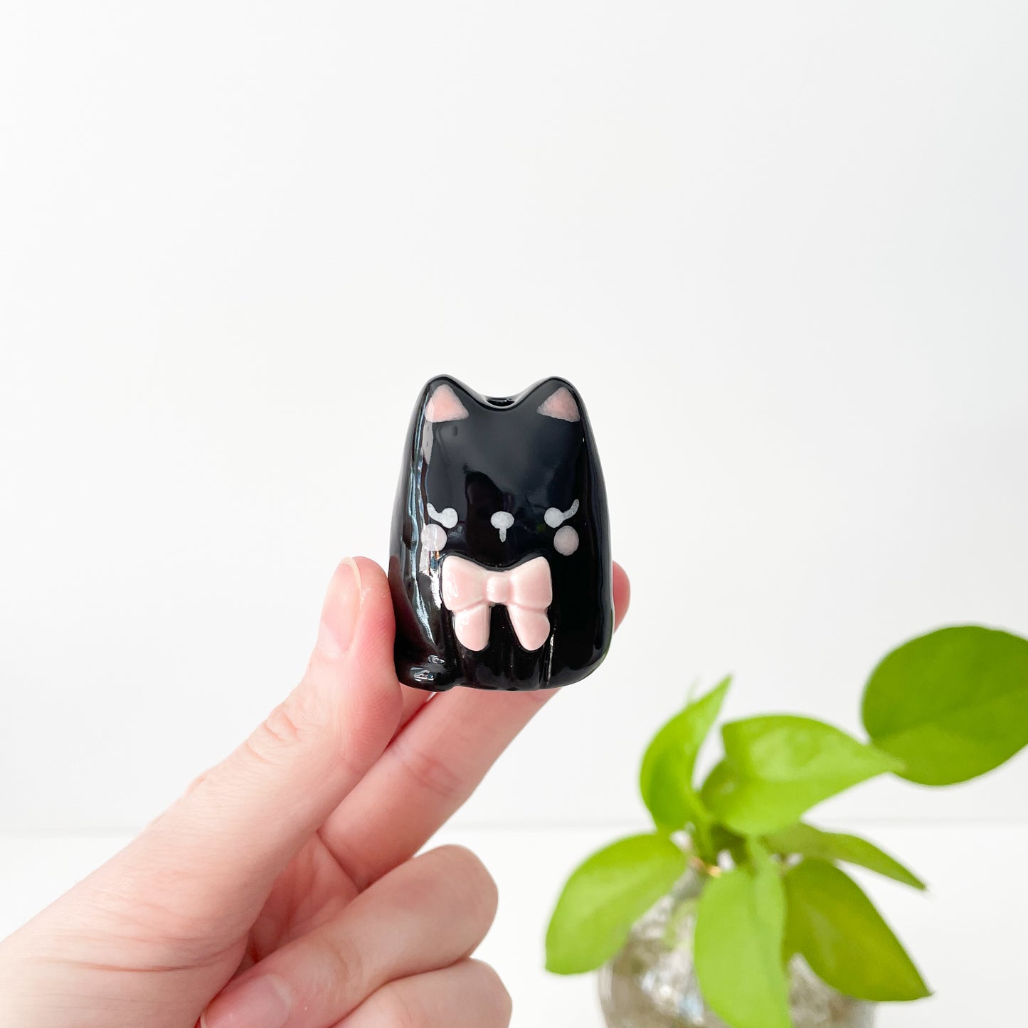 Black Bow Cat Mini Vase