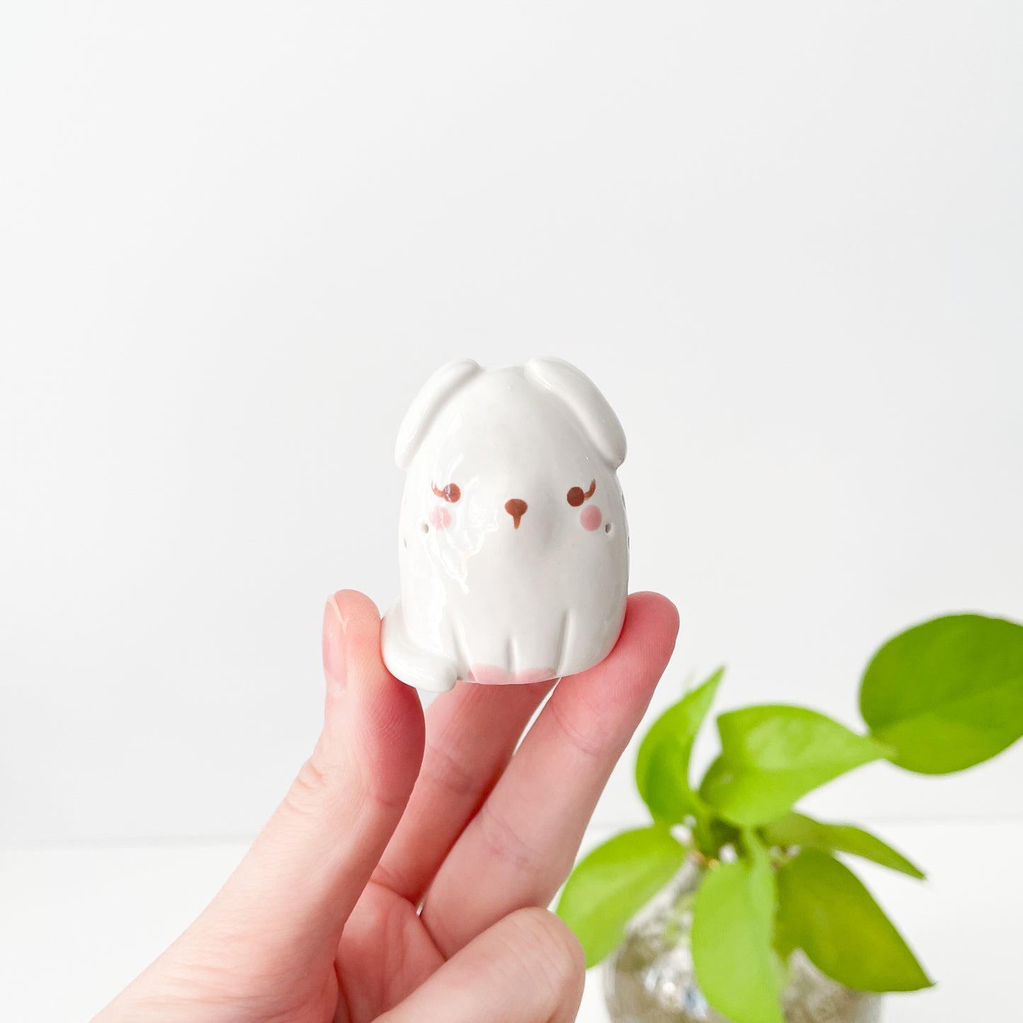 White Whisker Dog Mini Vase