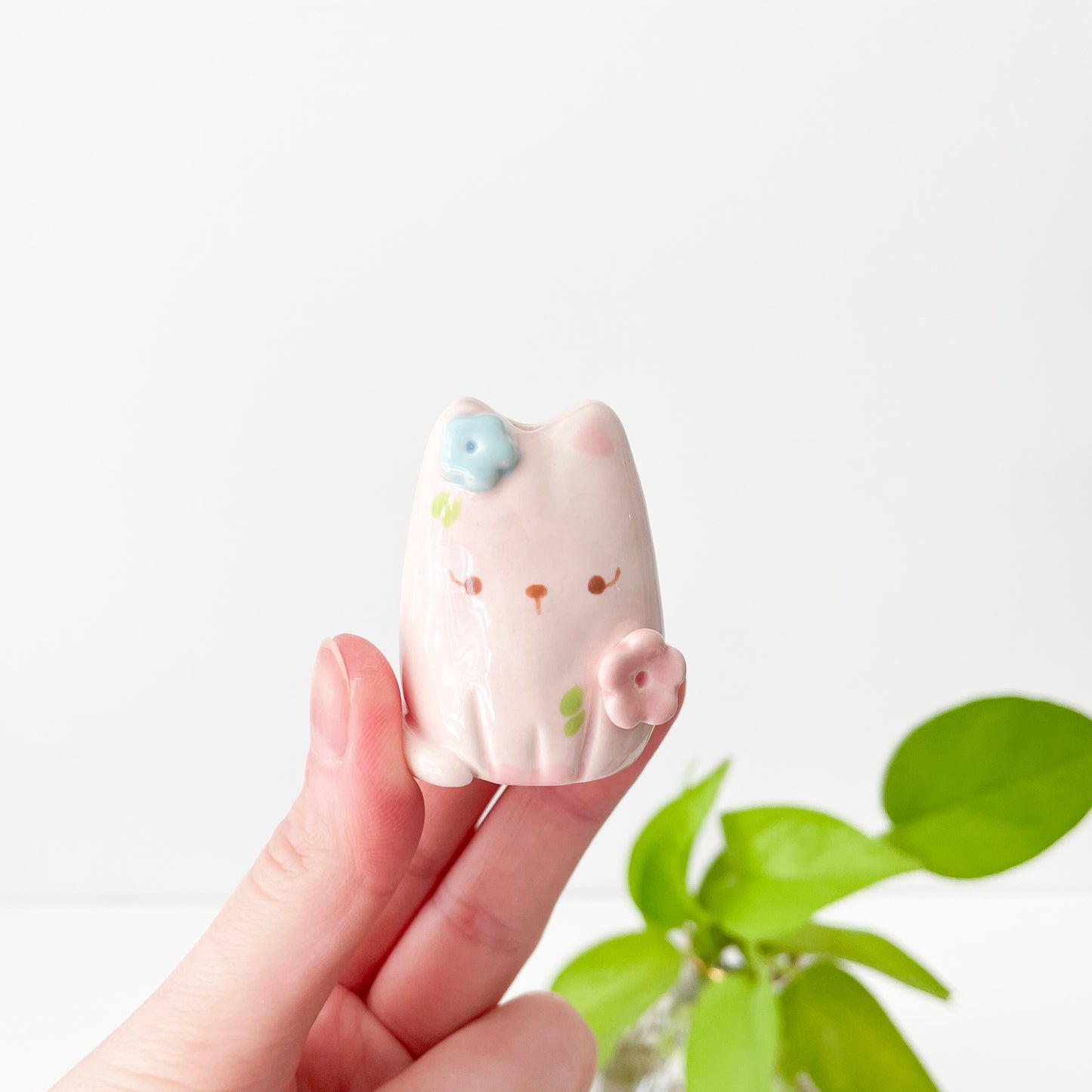 Pink Blooming Cat Mini Vase