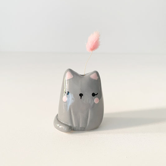 Dark Grey Cat Mini Vase