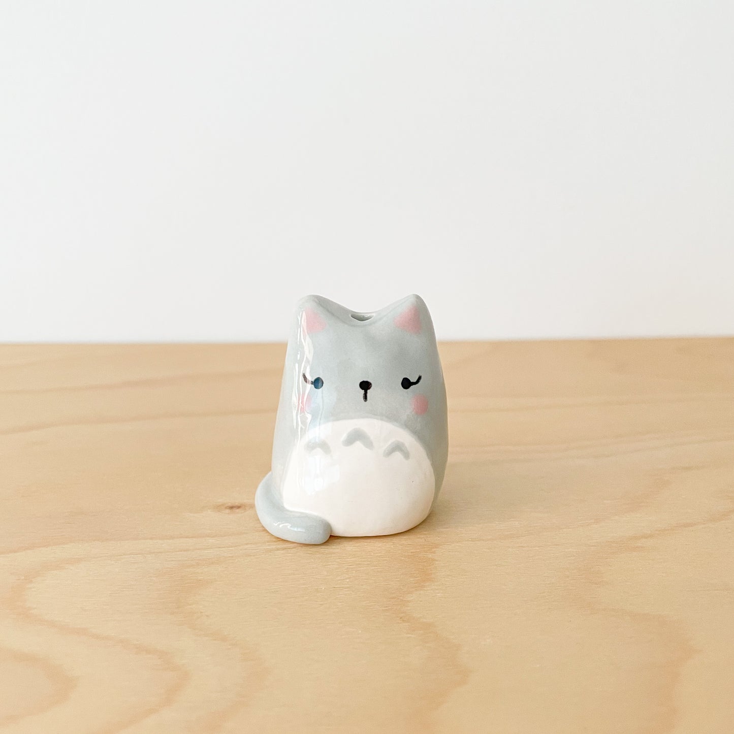 Grey Totoro Cat Mini Vase