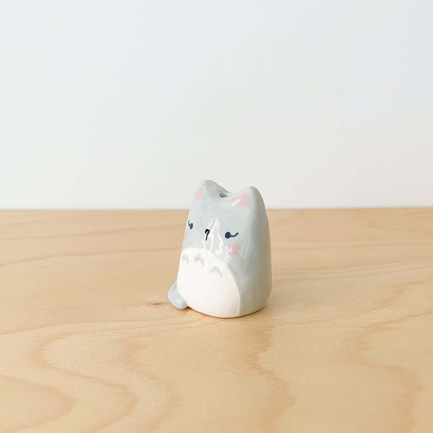 Grey Totoro Cat Mini Vase