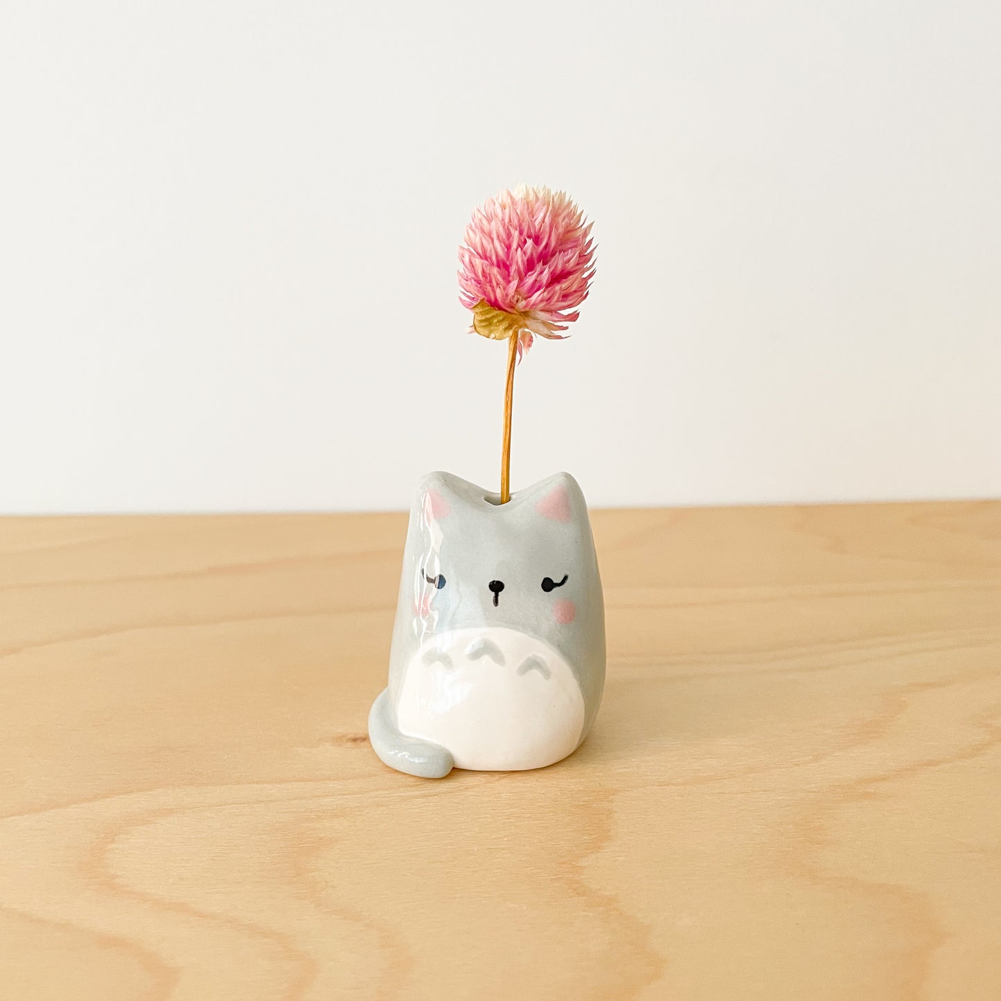 Grey Totoro Cat Mini Vase