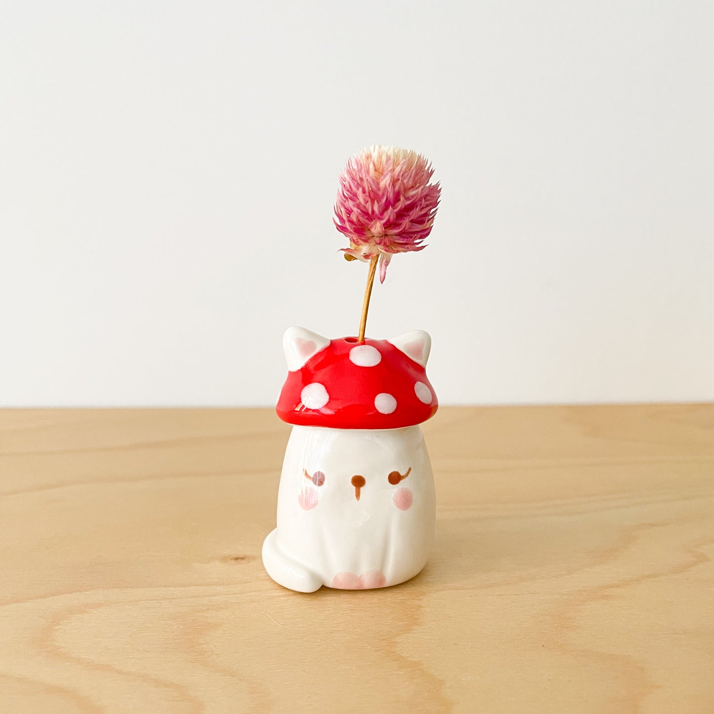 Red Mushy Cat Mini Vase