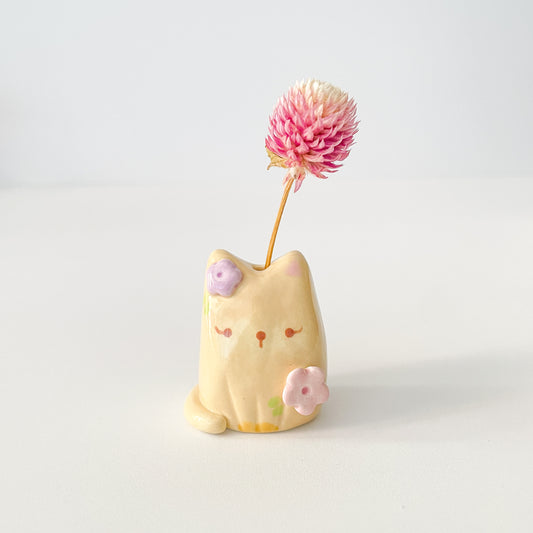 Brown Blooming Cat Mini Vase