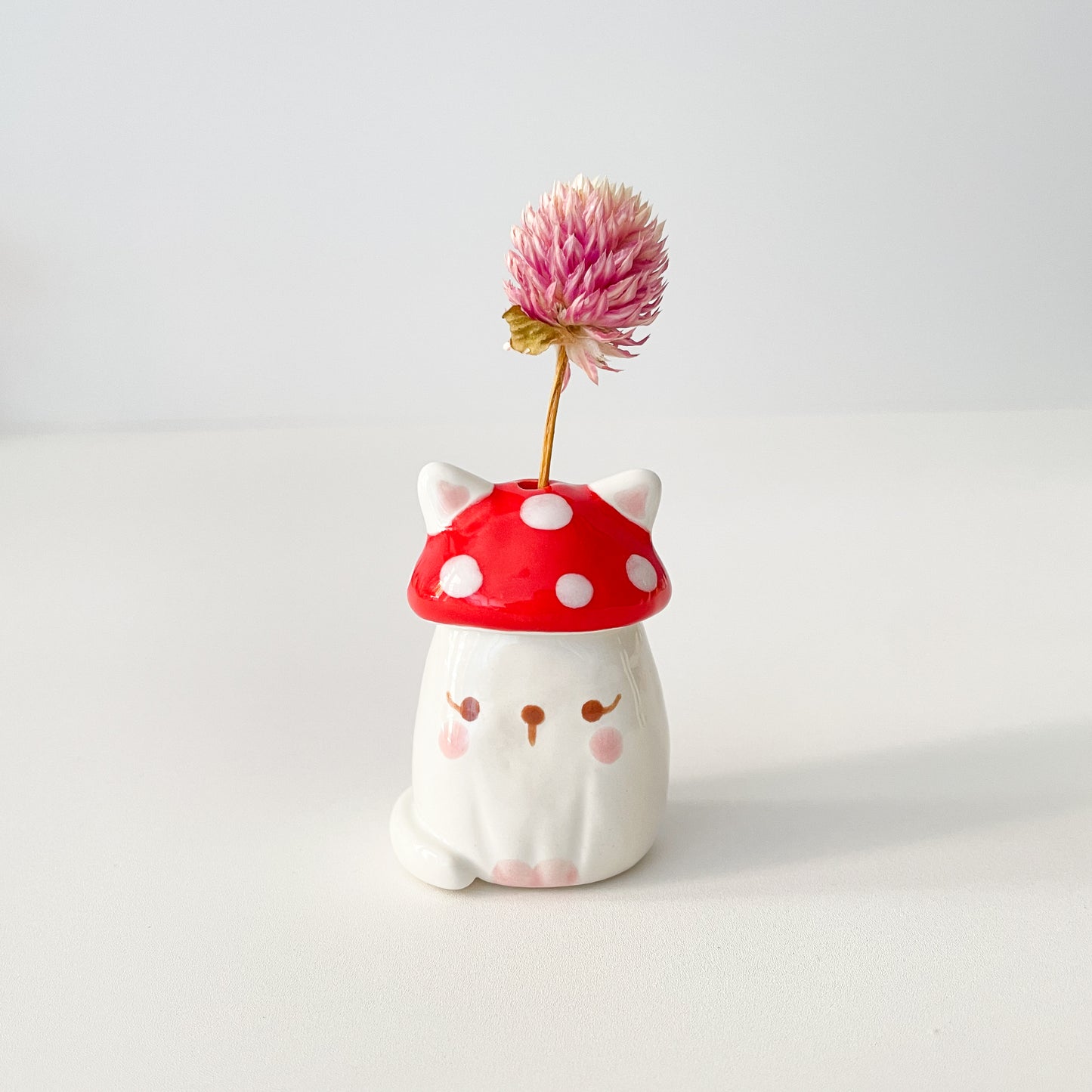 Red Mushy Cat Mini Vase