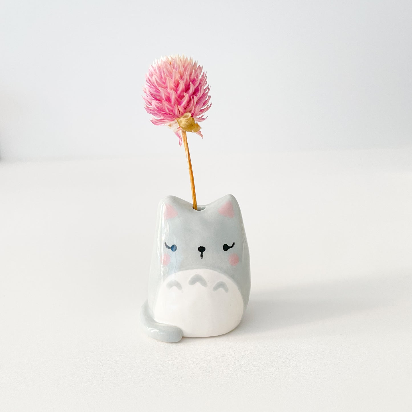 Grey Totoro Cat Mini Vase
