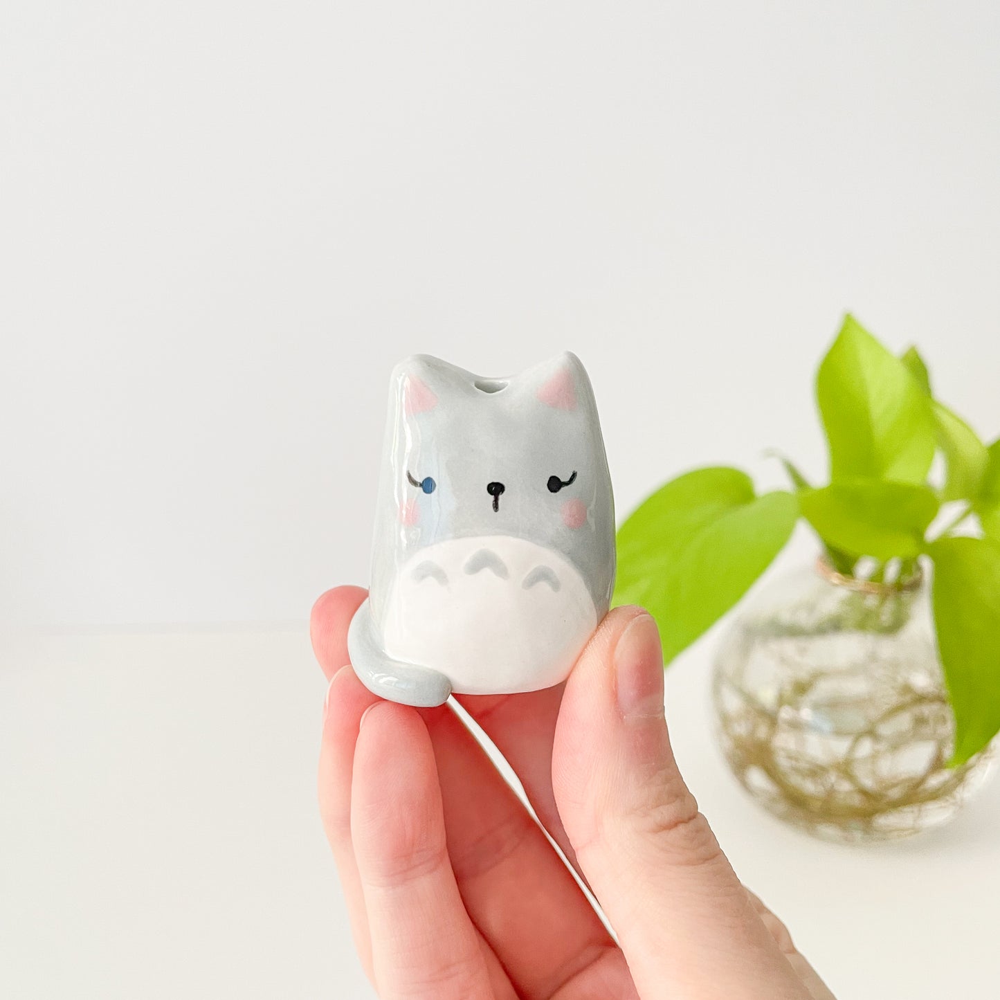 Grey Totoro Cat Mini Vase