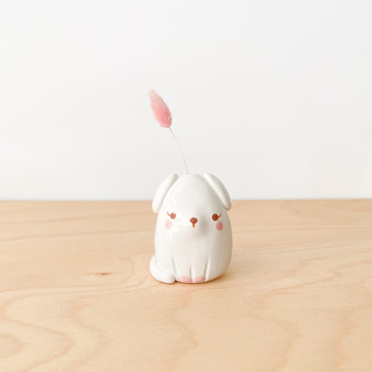 White Dog Mini Vase