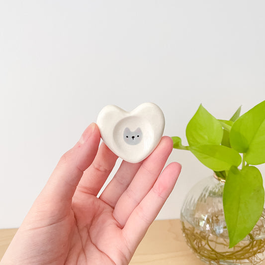 Grey Cat Love Heart Worry Stone