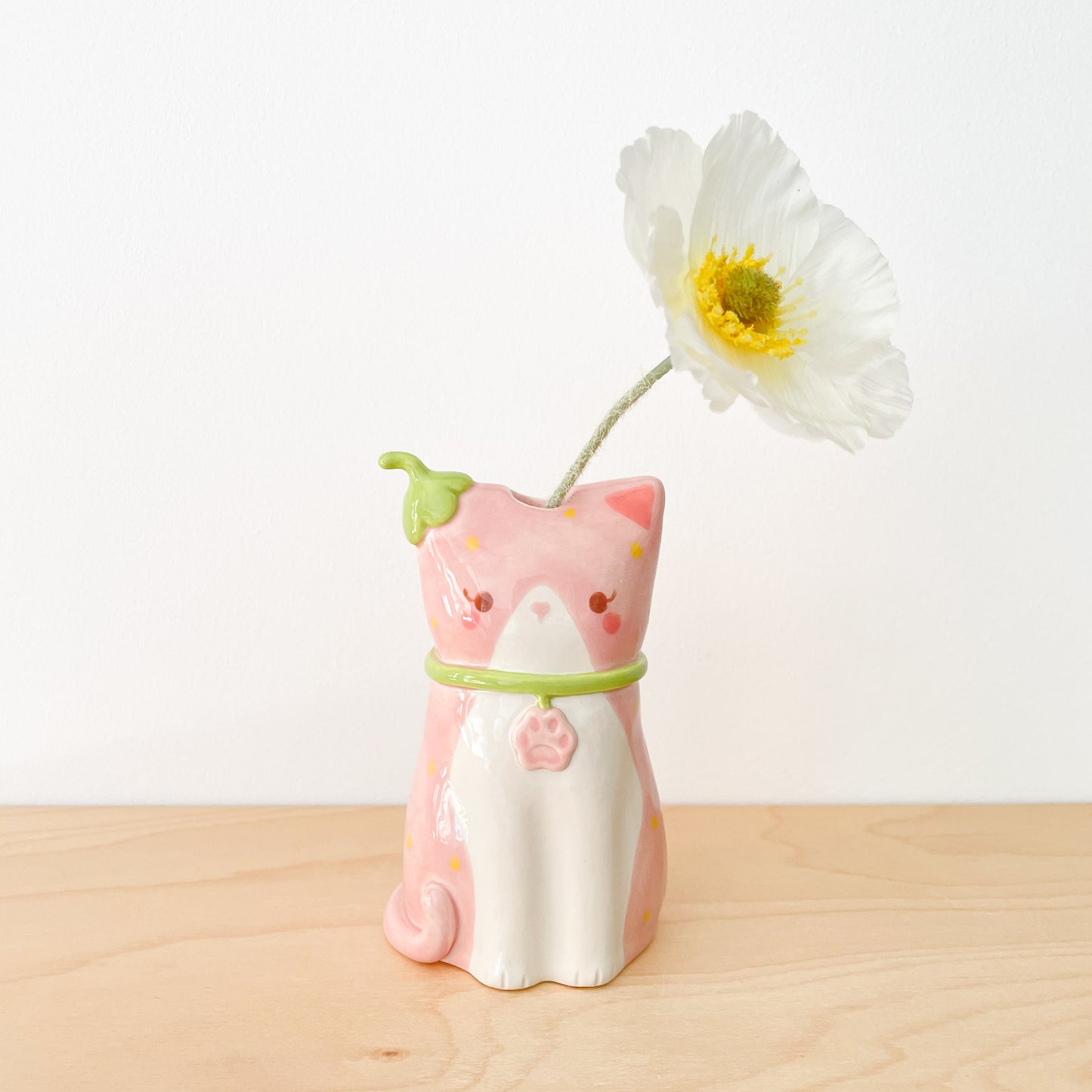 Strawberry Tuxedo Cat Vase