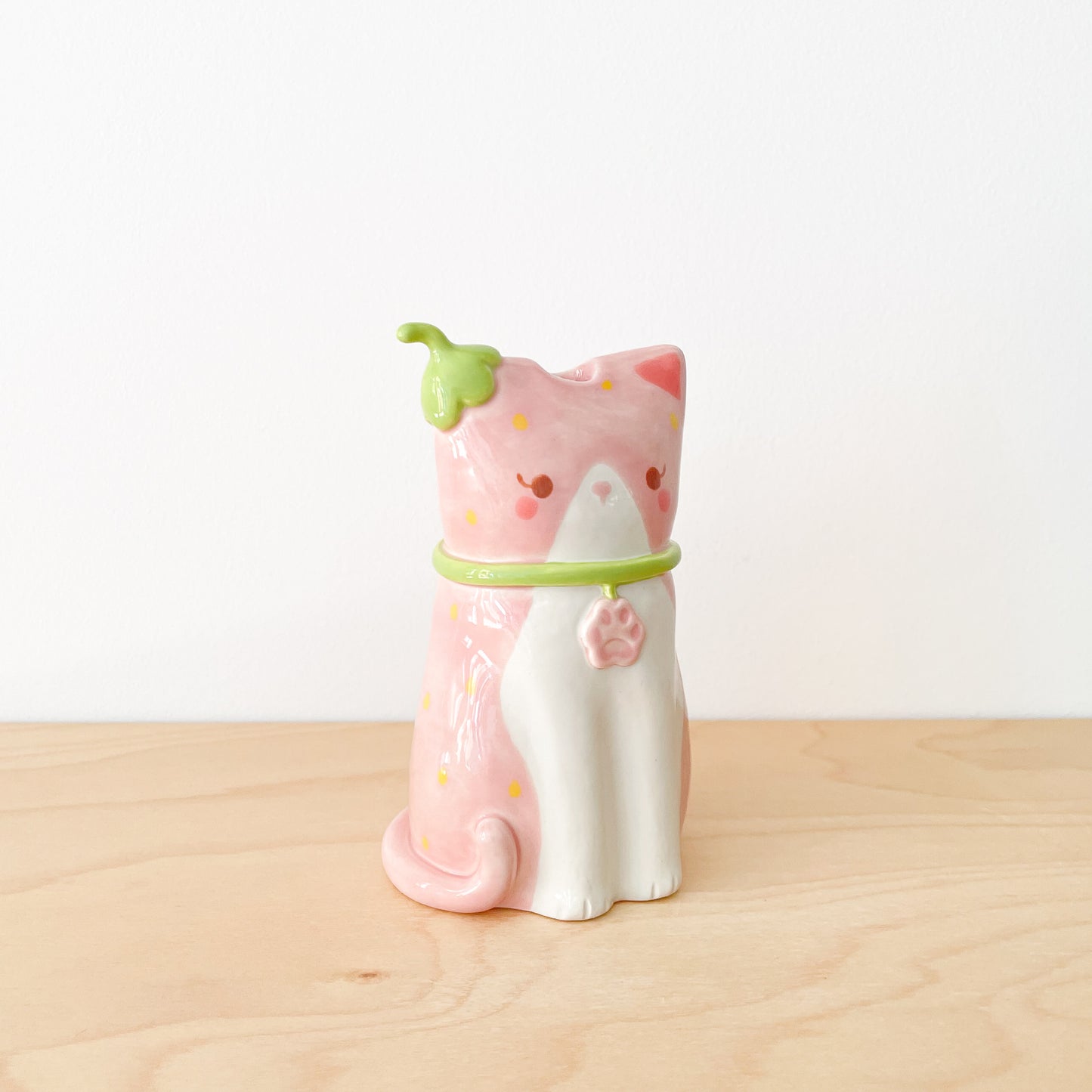 Strawberry Tuxedo Cat Vase