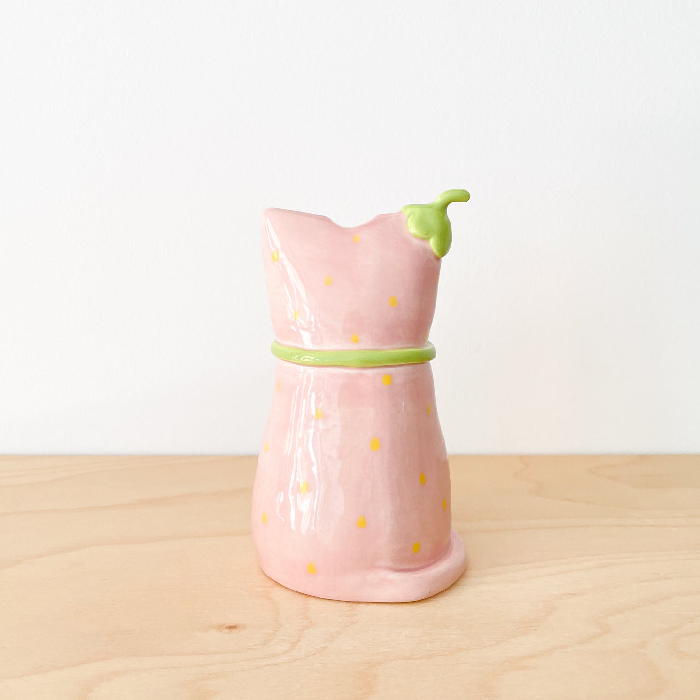Strawberry Tuxedo Cat Vase
