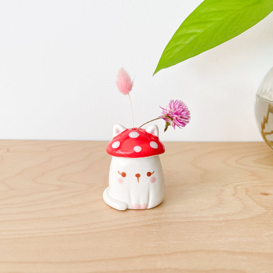 Red Mushy Cat Mini Vase